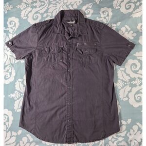 Rebel & Soul Mens Large Black Button Down Short Sleeve Metal Alternative Shirt